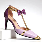Emilia - Bow Detail T-Strap Pointed Toe Heels