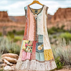 Emily - Women's Boho Patchwork Lace Trim Sleeveless Maxi Dress