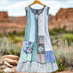 Emily - Women's Boho Patchwork Lace Trim Sleeveless Maxi Dress