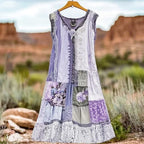 Emily - Women's Boho Patchwork Lace Trim Sleeveless Maxi Dress