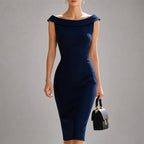 Estelle - Women's Elegant Off-Shoulder Midi Dress