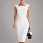 Estelle - Women's Elegant Off-Shoulder Midi Dress