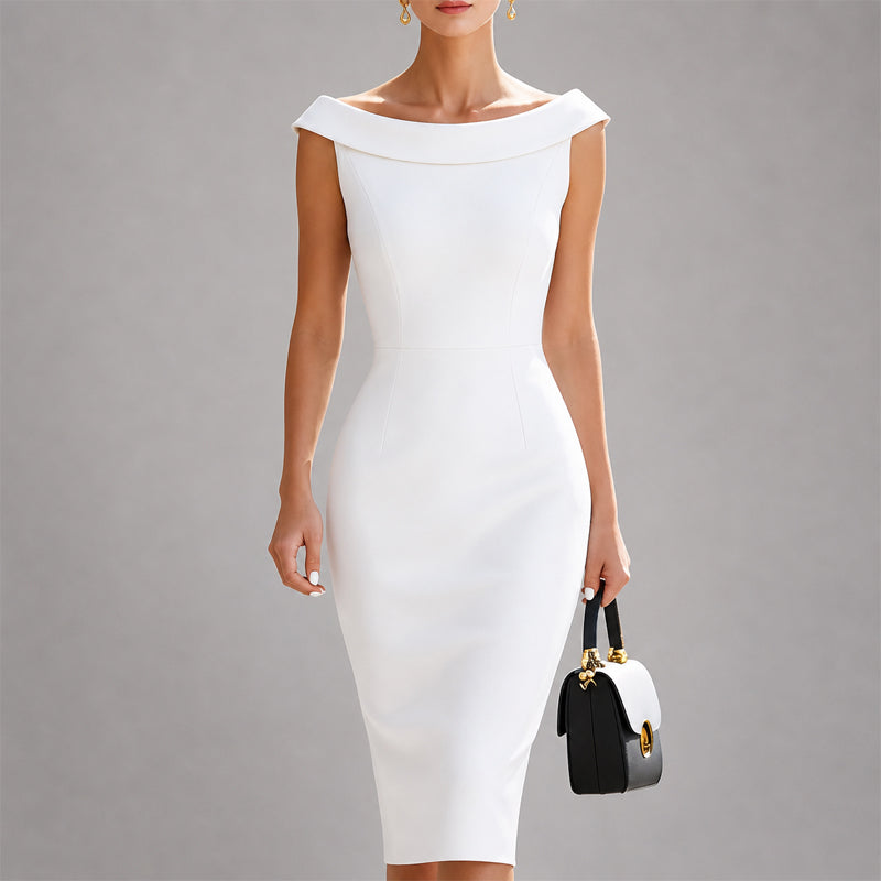 Estelle - Women's Elegant Off-Shoulder Midi Dress