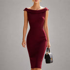 Estelle - Women's Elegant Off-Shoulder Midi Dress