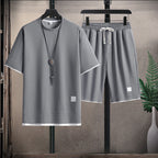 Evan - Men's Waffle Texture T-Shirt And Shorts Set