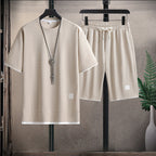 Evan - Men's Waffle Texture T-Shirt And Shorts Set