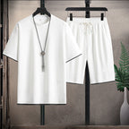 Evan - Men's Waffle Texture T-Shirt And Shorts Set