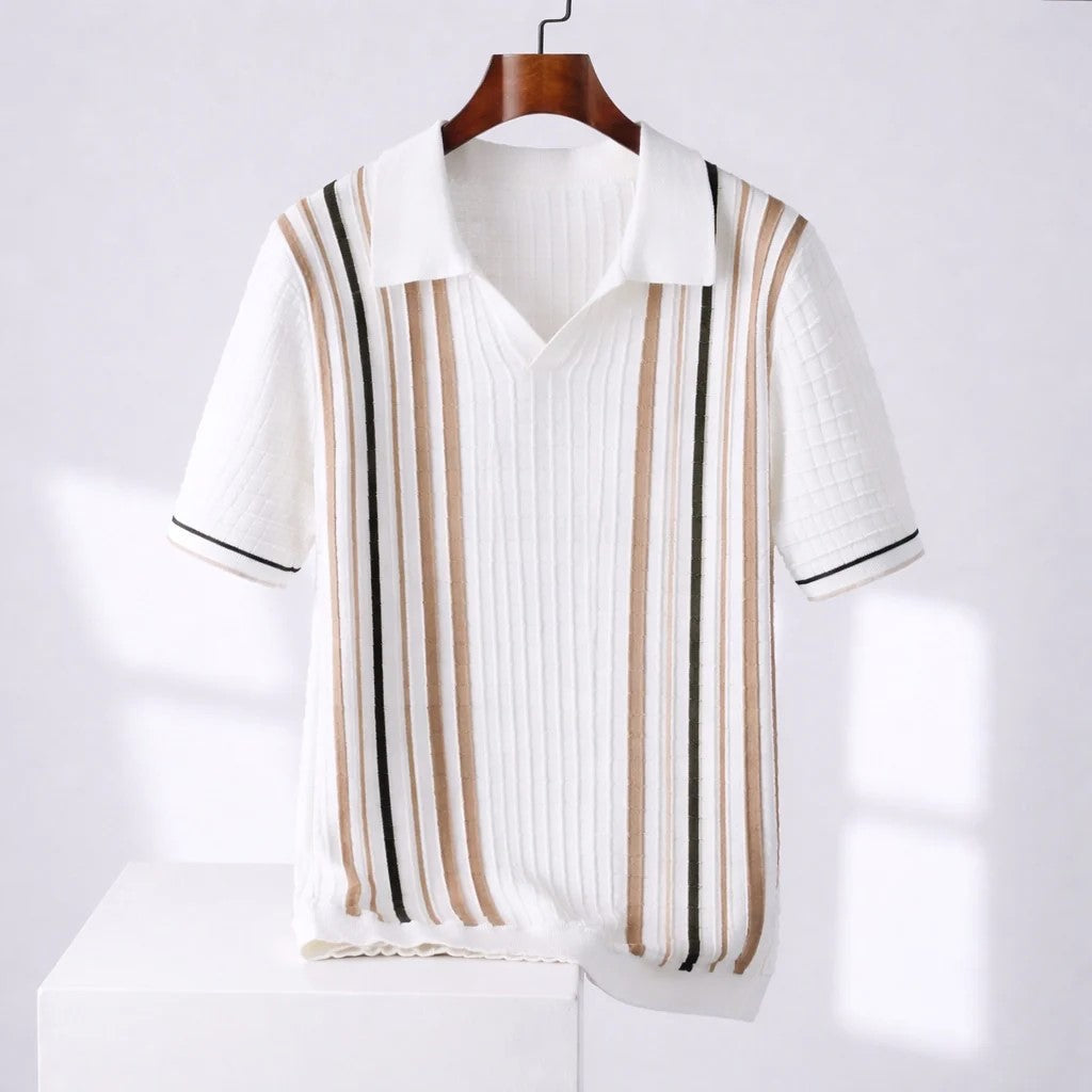 Gavin - Men’s Striped Knit Polo Short Sleeve Shirt