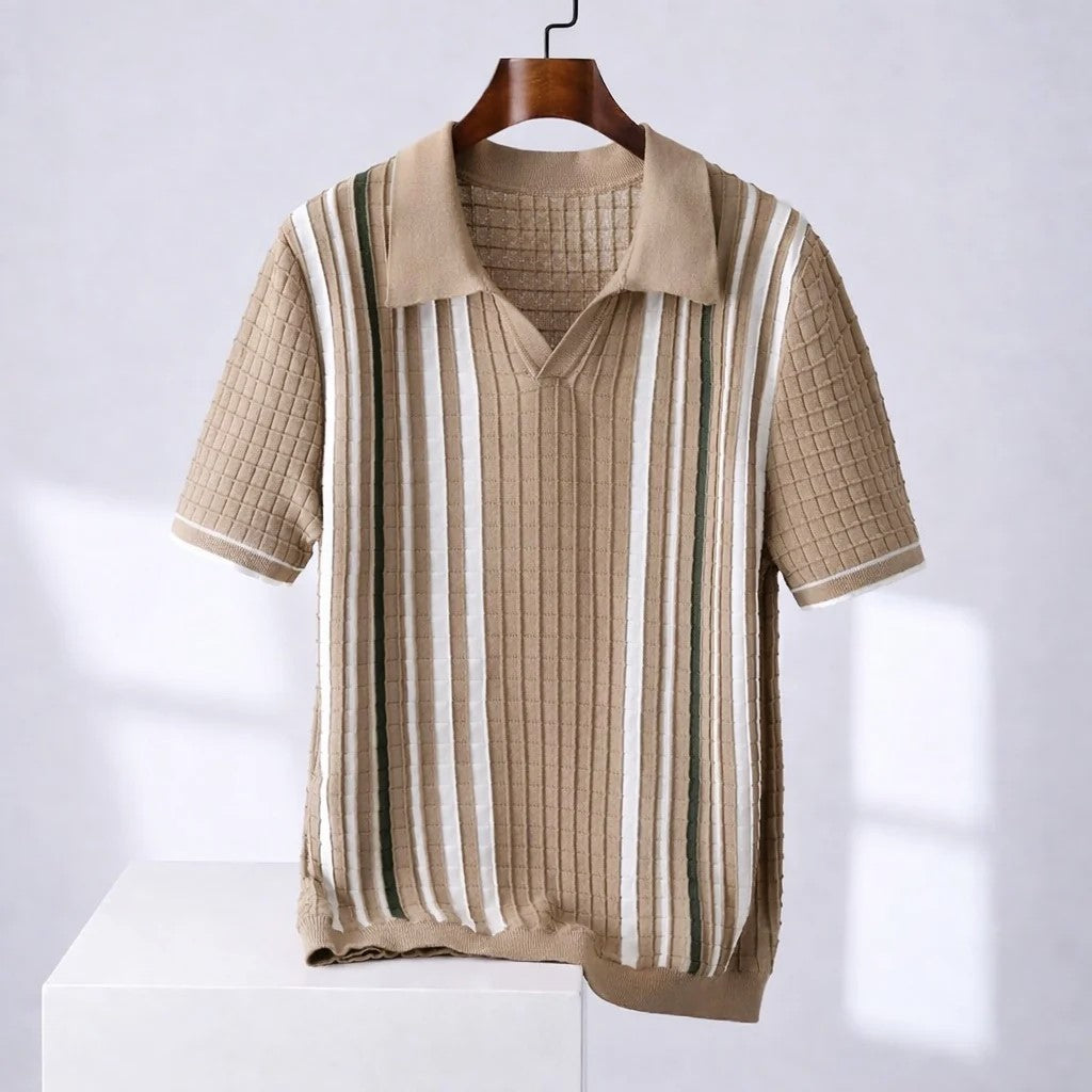 Gavin - Men’s Striped Knit Polo Short Sleeve Shirt