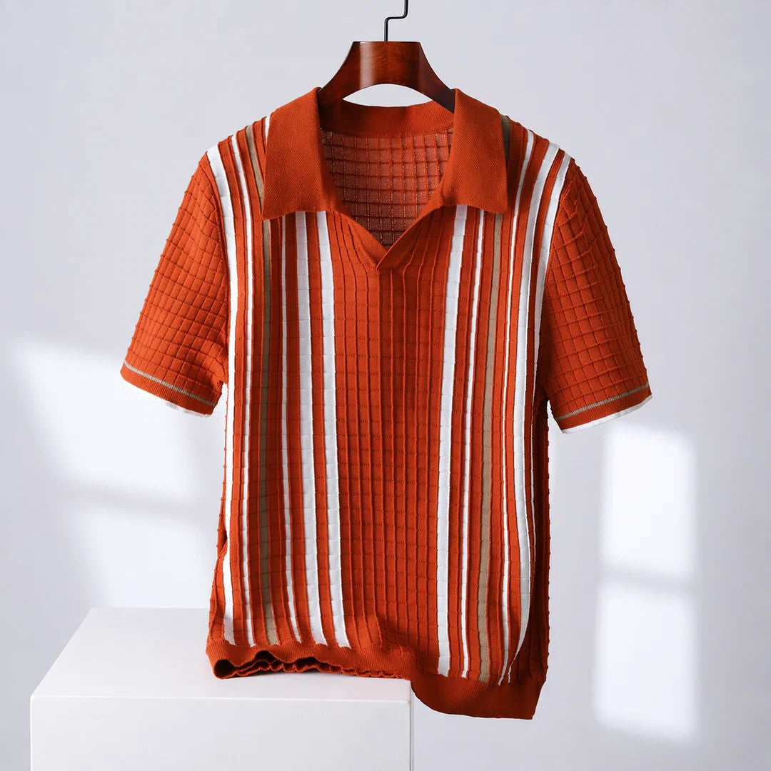Gavin - Men’s Striped Knit Polo Short Sleeve Shirt