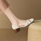 Grace - Women's Braided Strap Mary Jane Low Heel Shoes