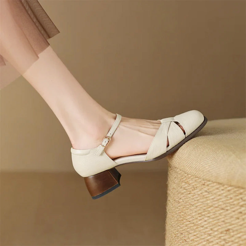 Grace - Women's Braided Strap Mary Jane Low Heel Shoes