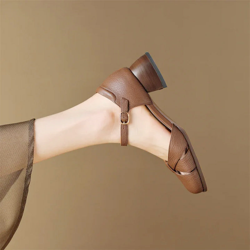 Grace - Women's Braided Strap Mary Jane Low Heel Shoes