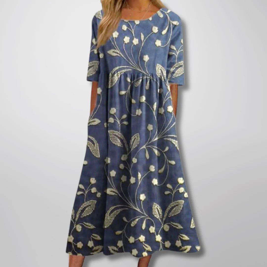 Grace - Women's Floral Print Loose Fit Midi Dress