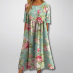Grace - Women's Floral Print Loose Fit Midi Dress