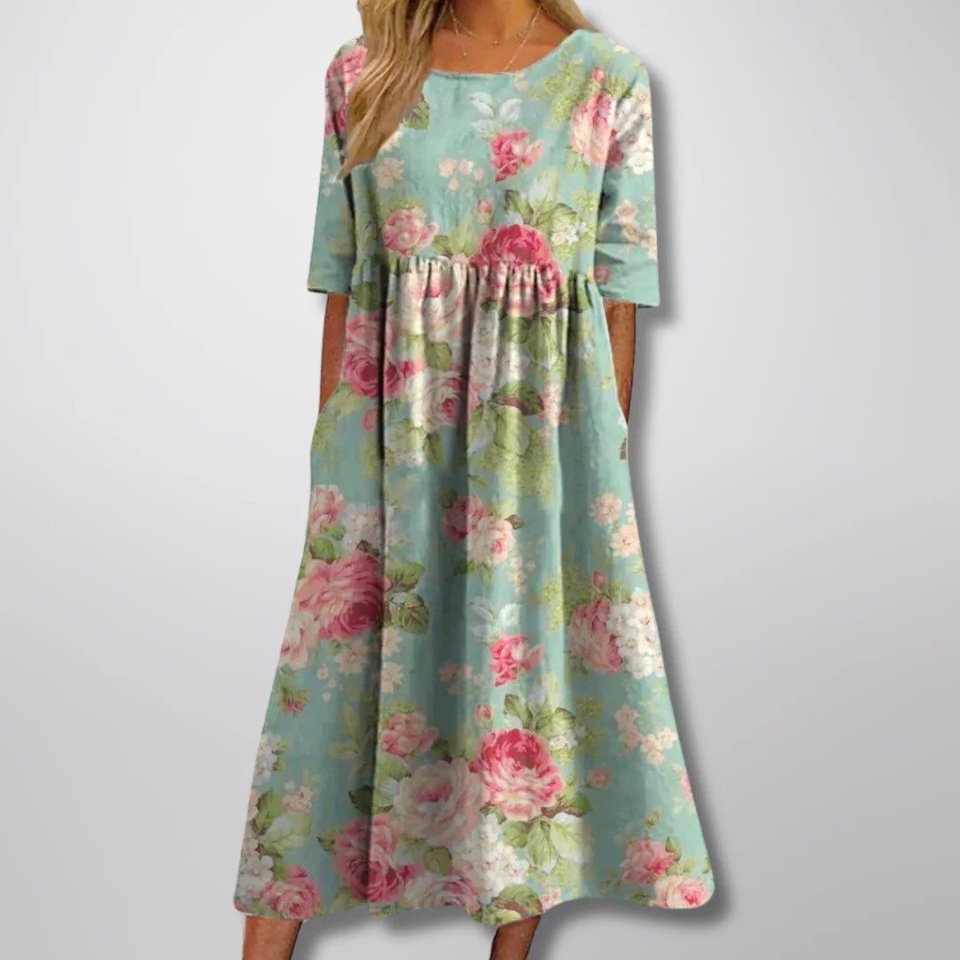 Grace - Women's Floral Print Loose Fit Midi Dress