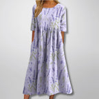 Grace - Women's Floral Print Loose Fit Midi Dress