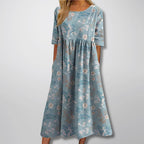 Grace - Women's Floral Print Loose Fit Midi Dress