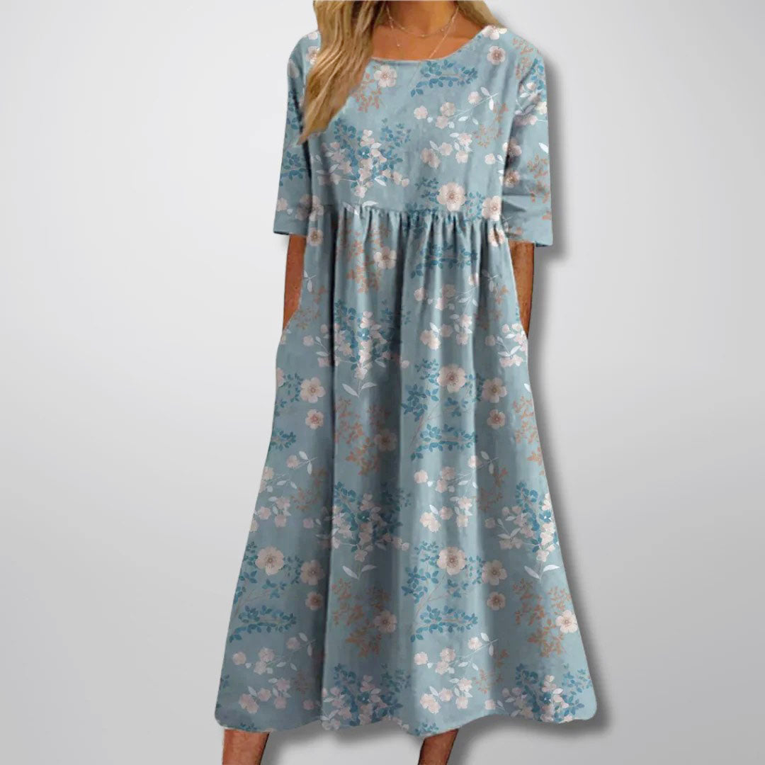 Grace - Women's Floral Print Loose Fit Midi Dress