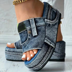 Hailey - Women’s Denim Platform Slide Sandals