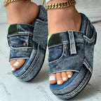 Hailey - Women’s Denim Platform Slide Sandals