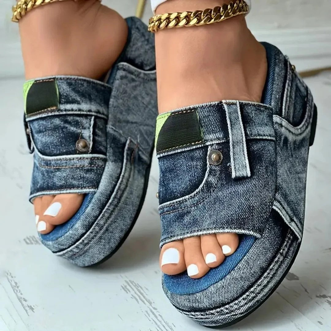 Hailey - Women’s Denim Platform Slide Sandals