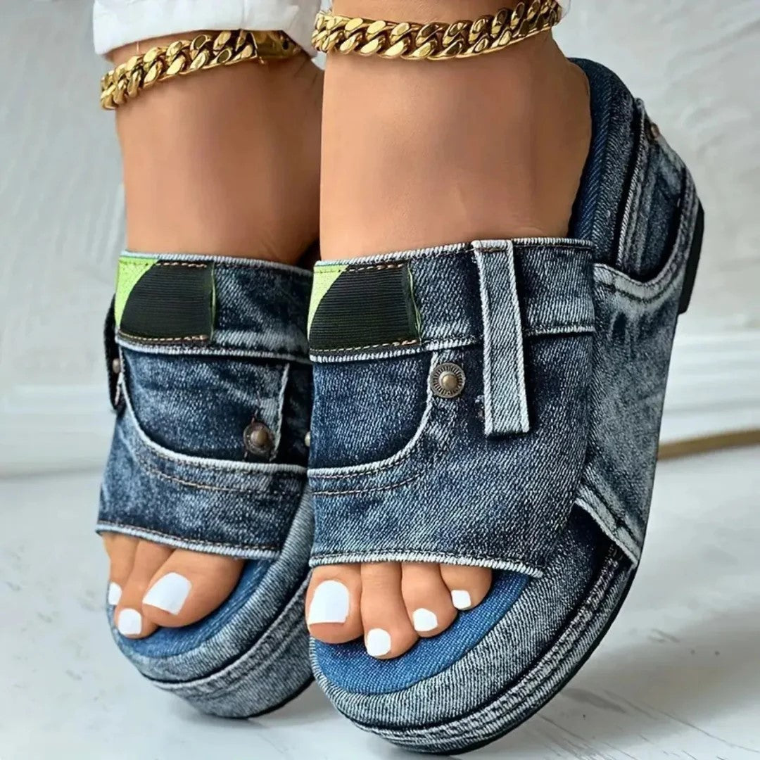Hailey - Women’s Denim Platform Slide Sandals