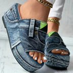 Hailey - Women’s Denim Platform Slide Sandals