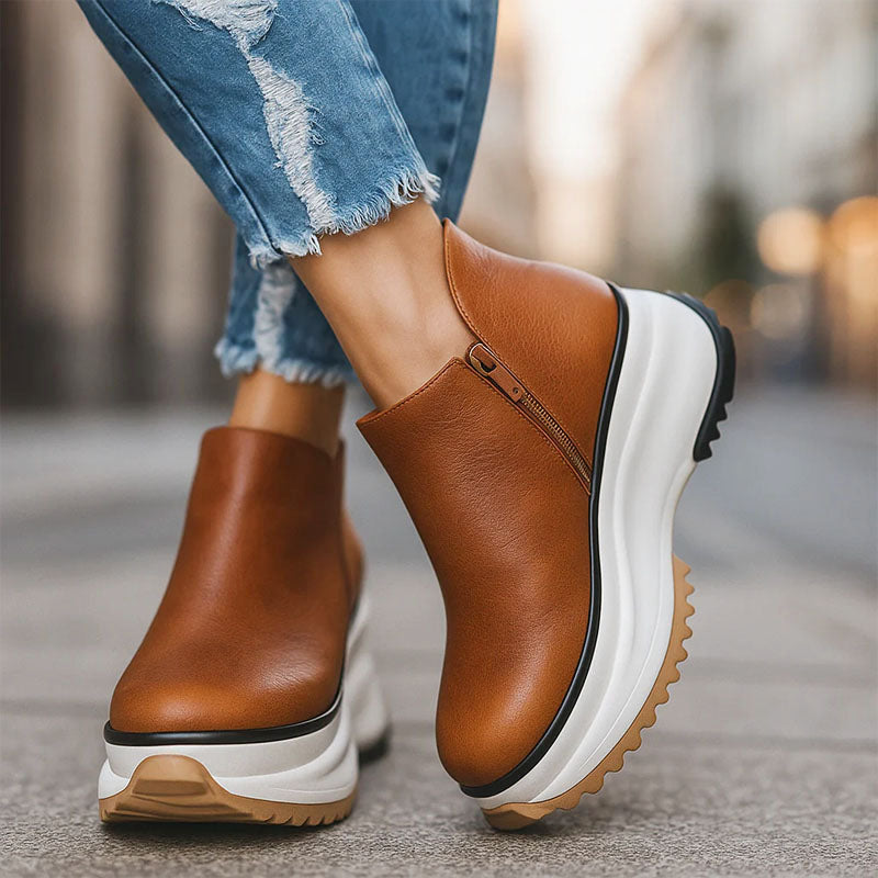 Hannah - Women's Chunky Sole Zip Up Ankle Boots