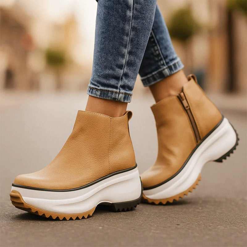 Hannah - Women's Chunky Sole Zip Up Ankle Boots