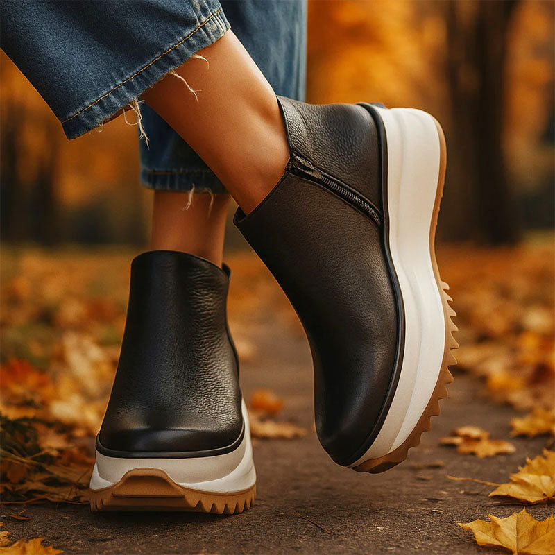 Hannah - Women's Chunky Sole Zip Up Ankle Boots