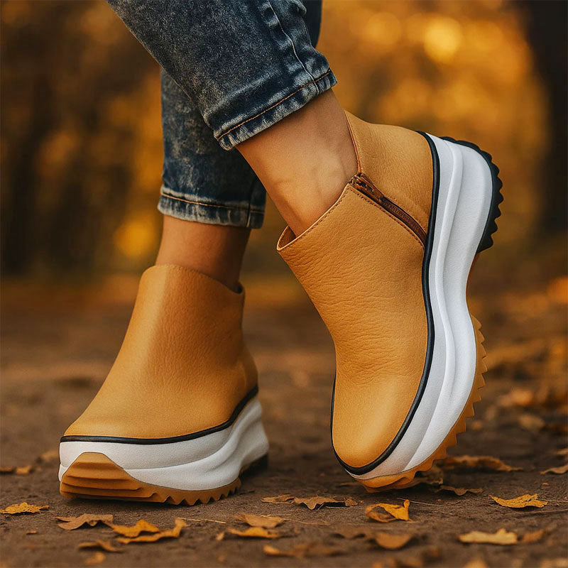 Hannah - Women's Chunky Sole Zip Up Ankle Boots