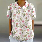Hannah - Women's Floral Print Short Sleeve Button Blouse