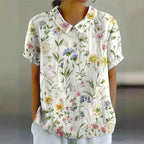 Hannah - Women's Floral Print Short Sleeve Button Blouse