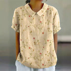 Hannah - Women's Floral Print Short Sleeve Button Blouse