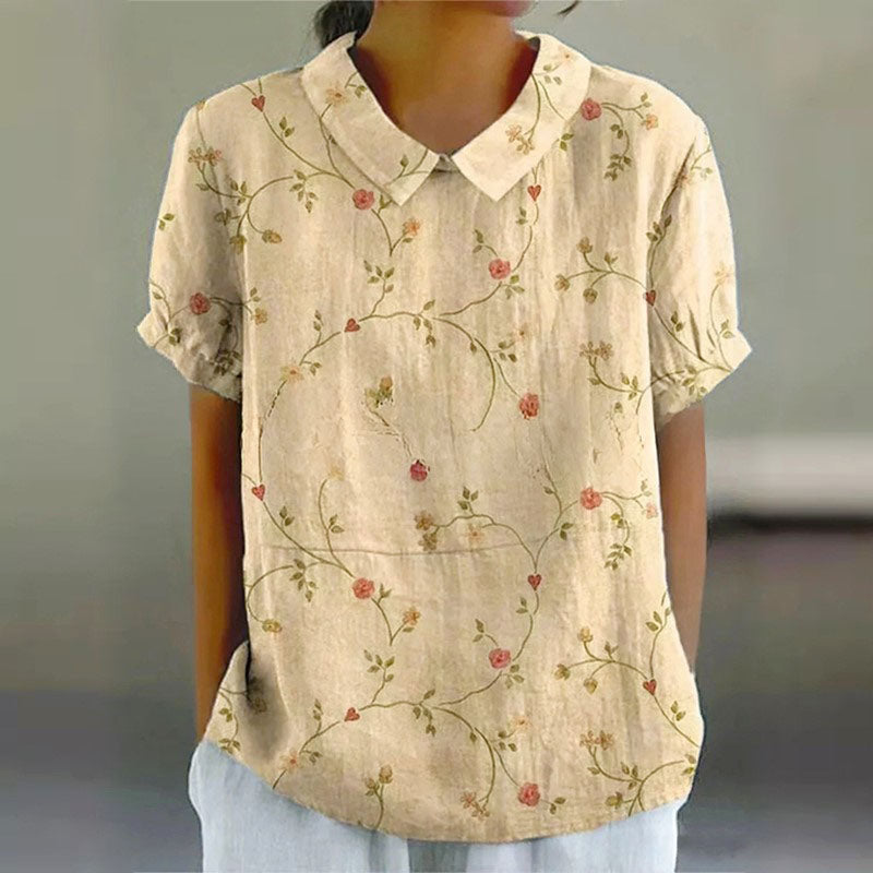 Hannah - Women's Floral Print Short Sleeve Button Blouse