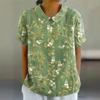 Hannah - Women's Floral Print Short Sleeve Button Blouse