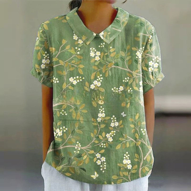 Hannah - Women's Floral Print Short Sleeve Button Blouse