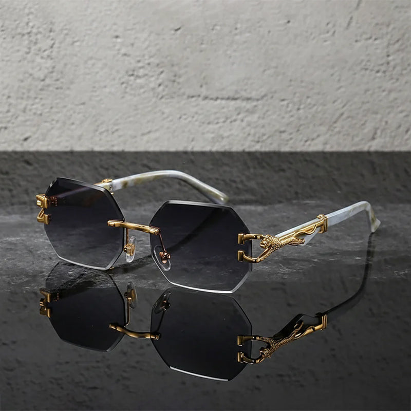 Hexagonal Frame Sunglasses with Gold Accents
