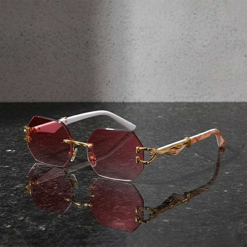 Hexagonal Frame Sunglasses with Gold Accents