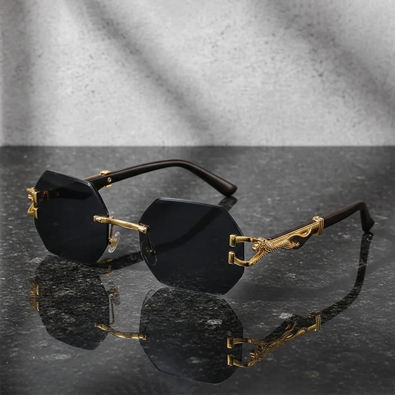 Hexagonal Frame Sunglasses with Gold Accents