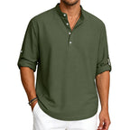 Hugh - Men’s Waffle Knit Henley Stand Collar Shirt