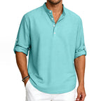 Hugh - Men’s Waffle Knit Henley Stand Collar Shirt