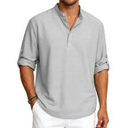 Hugh - Men’s Waffle Knit Henley Stand Collar Shirt