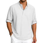 Hugh - Men’s Waffle Knit Henley Stand Collar Shirt