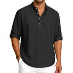 Hugh - Men’s Waffle Knit Henley Stand Collar Shirt