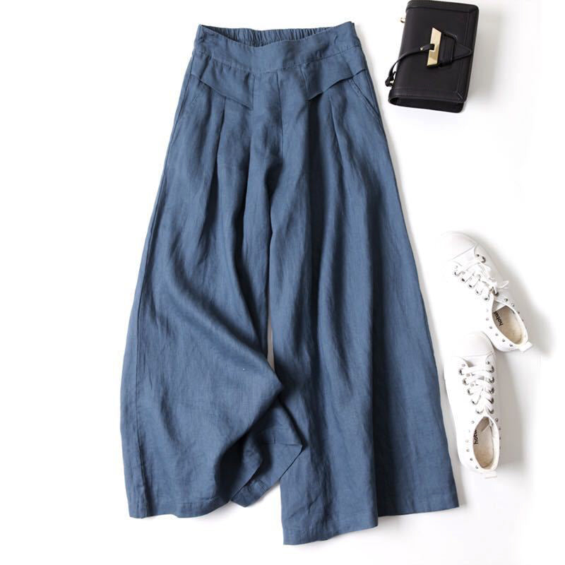 Jade - Women's Linen Wide-Leg Pants with Elastic Waist