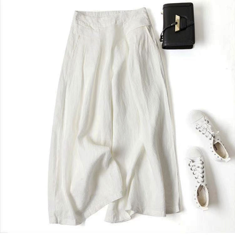 Jade - Women's Linen Wide-Leg Pants with Elastic Waist