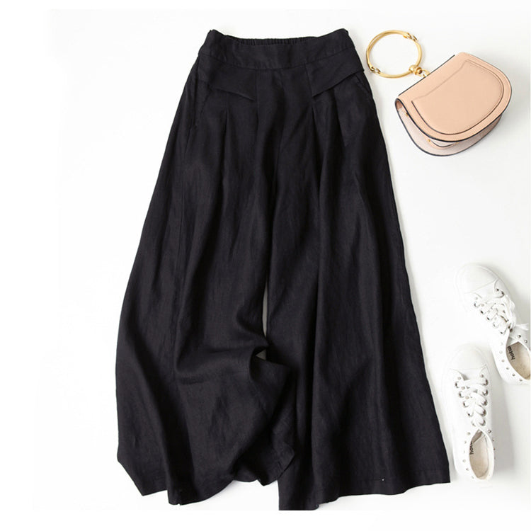 Jade - Women's Linen Wide-Leg Pants with Elastic Waist