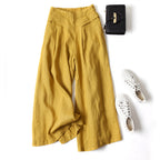 Jade - Women's Linen Wide-Leg Pants with Elastic Waist